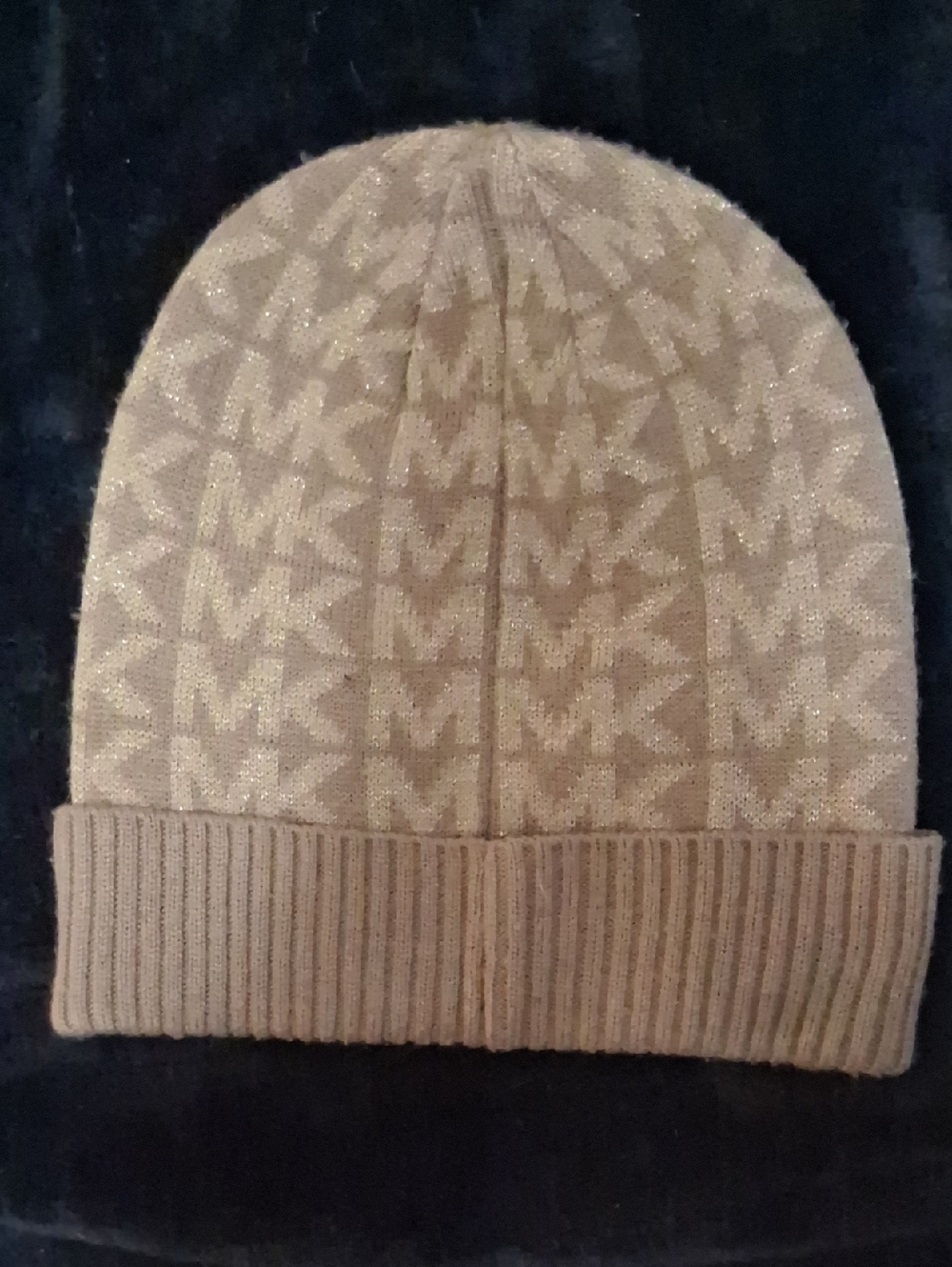 Michael Kors Tan/Beige/Gold Threading MK Logo Knit Cuff Beanie-Barely Worn, O/S
